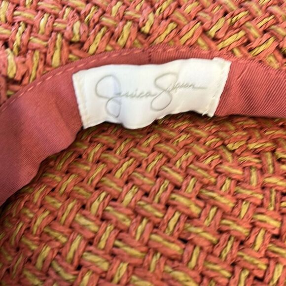 Jessica Simpson Rose color straw hat with bow beach hat - Picture 4 of 5